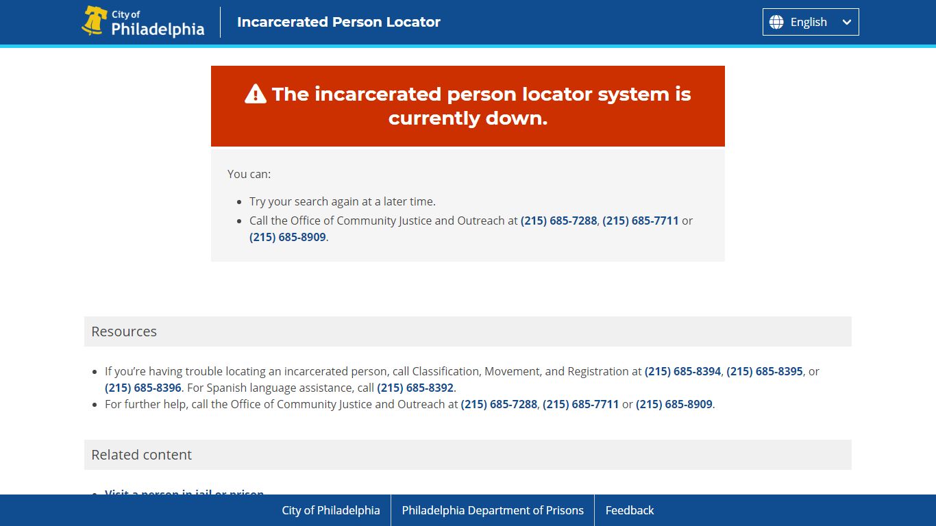 Incarcerated-Person-Locator - Philadelphia